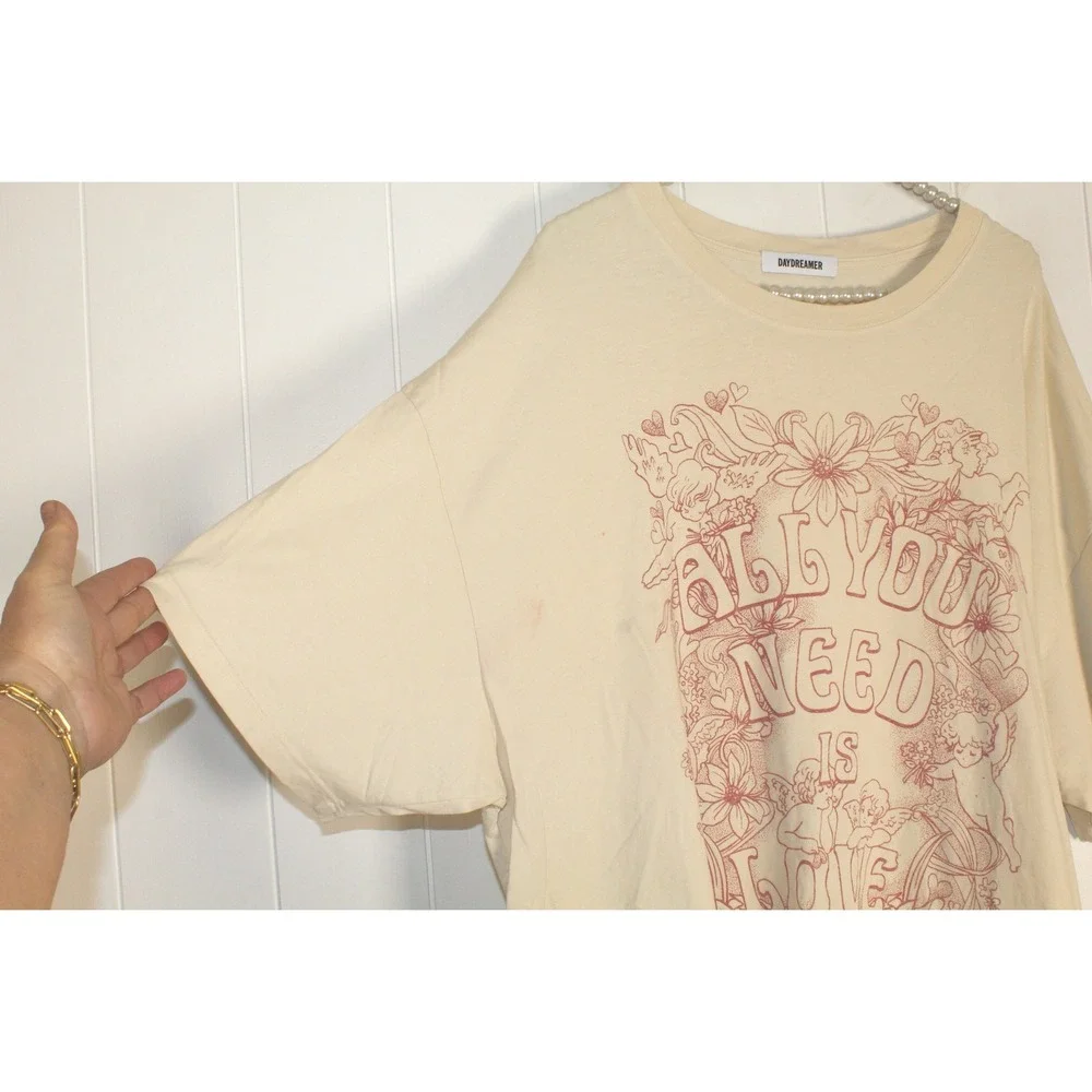 Free People x Daydreamer Beatles All You Need is Love Cream Graphic T Shirt OS - Picture 3 of 7